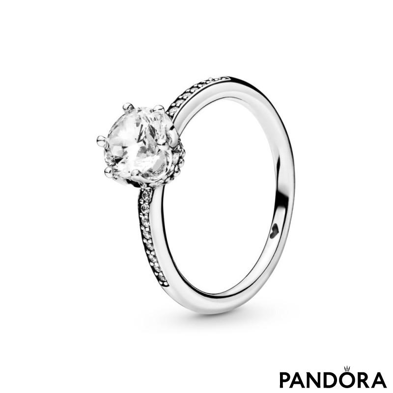 Clear Sparkling Crown Solitaire Ring 