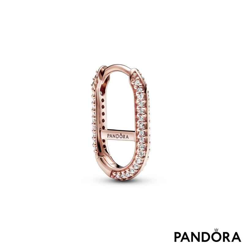 14k Rose gold-plated hoop link earring with clear cubic zirconia 