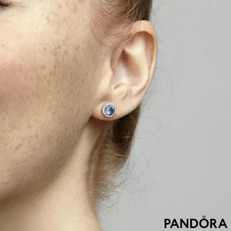 Blue Round Sparkle Stud Earrings 