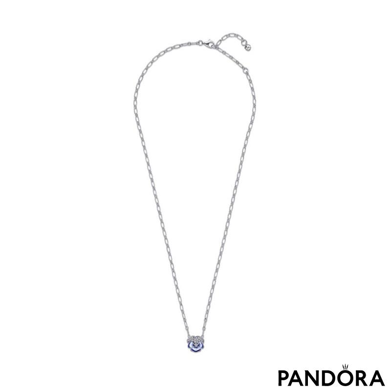 Blue Pansy Flower Pendant Necklace 