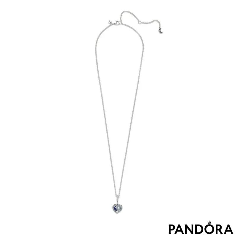 Sparkling Blue Moon & Stars Heart Necklace 
