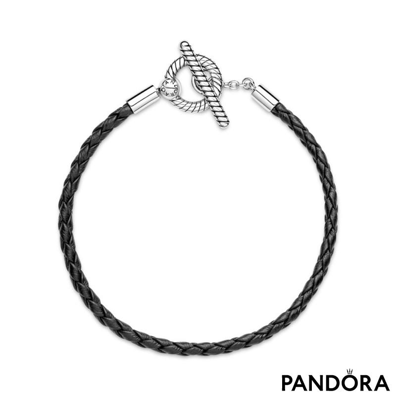 Pandora Moments Braided Leather T-bar Bracelet 