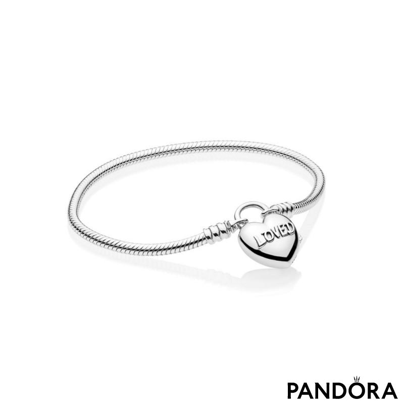 Heart Charm Lock Bracelet - Silver - Oak & Luna