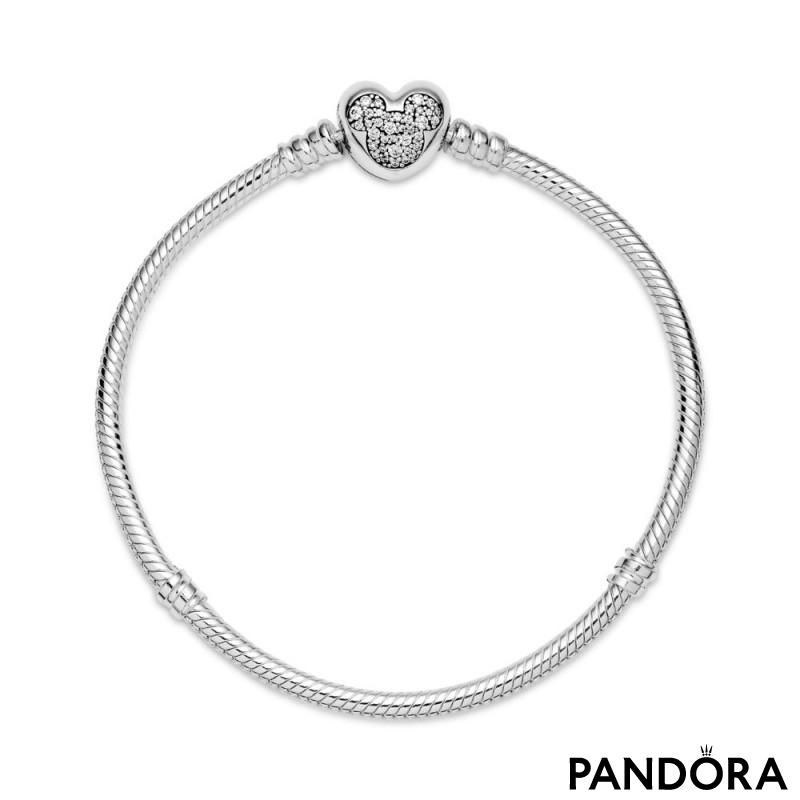 Disney Pandora Moments Mickey Mouse Heart Clasp Snake Chain Bracelet 