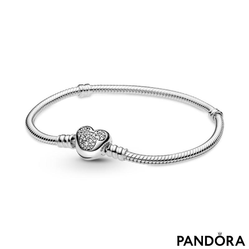 Disney Pandora Moments Mickey Mouse Heart Clasp Snake Chain Bracelet 