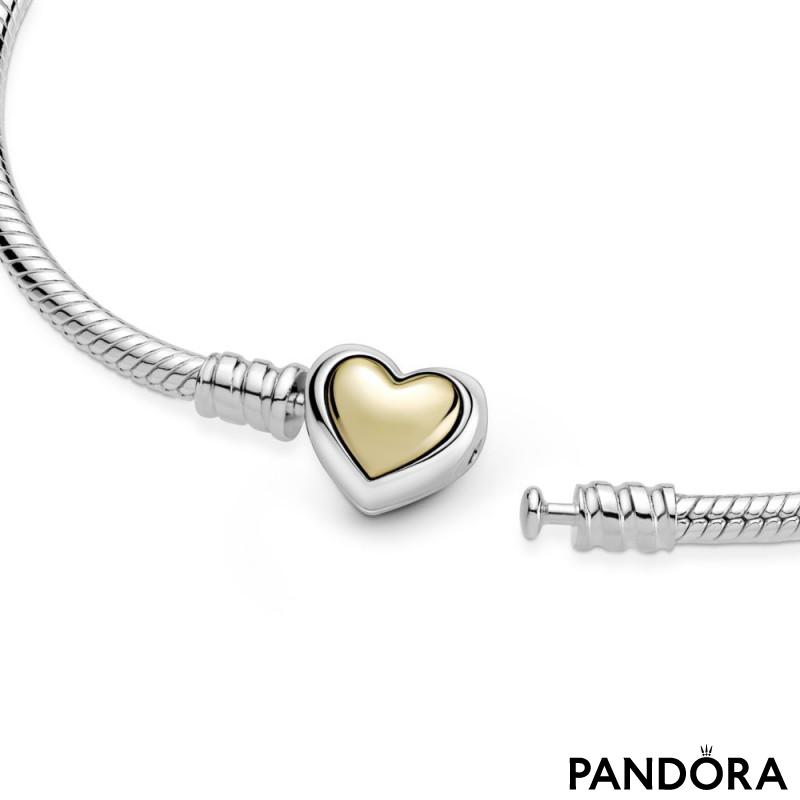 パンドラ　Domed　Heart　ブレスレット　Golden　599380C00-18　チャーム　Moments　PANDORA　Clasp　Snake　Chain-