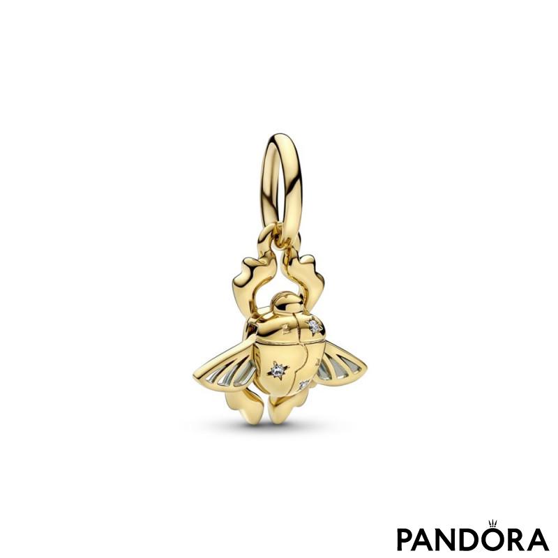 Disney Aladdin beetle 14k gold-plated dangle with clear cubic zirconia and transparent aquatic blue enamel 