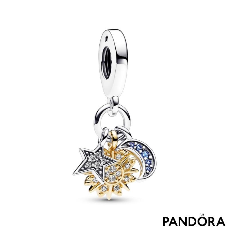 Celestial sterling silver and 14k gold-plated triple dangle with night blue crystal and clear cubic zirconia 