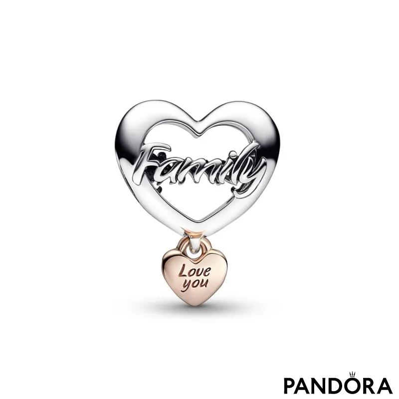 Family heart sterling silver and 14k rose gold-plated charm 