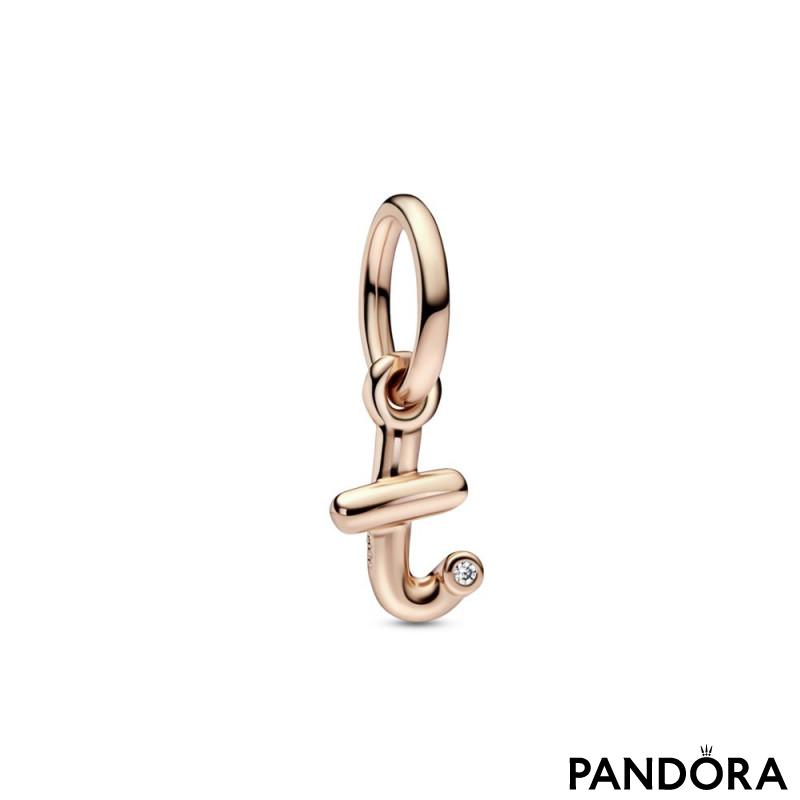 Letter t 14k rose gold-plated dangle with clear cubic zirconia 