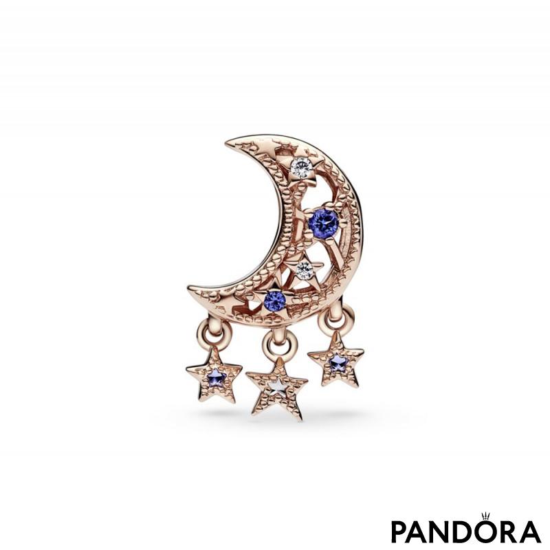 Moon 14k rose gold-plated charm with stellar blue crystal and clear cubic zirconia 
