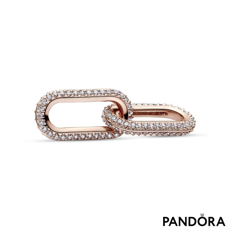 14k Rose gold-plated link with clear cubic zirconia 
