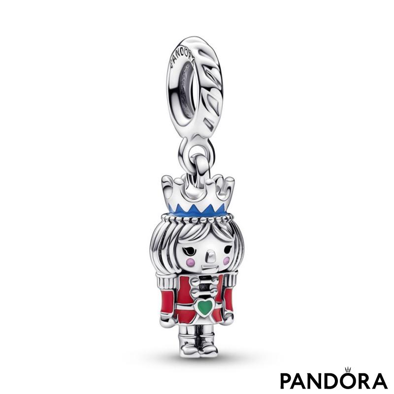 Christmas Nutcracker sterling silver dangle with black, red, dark green, blue and pink enamel 