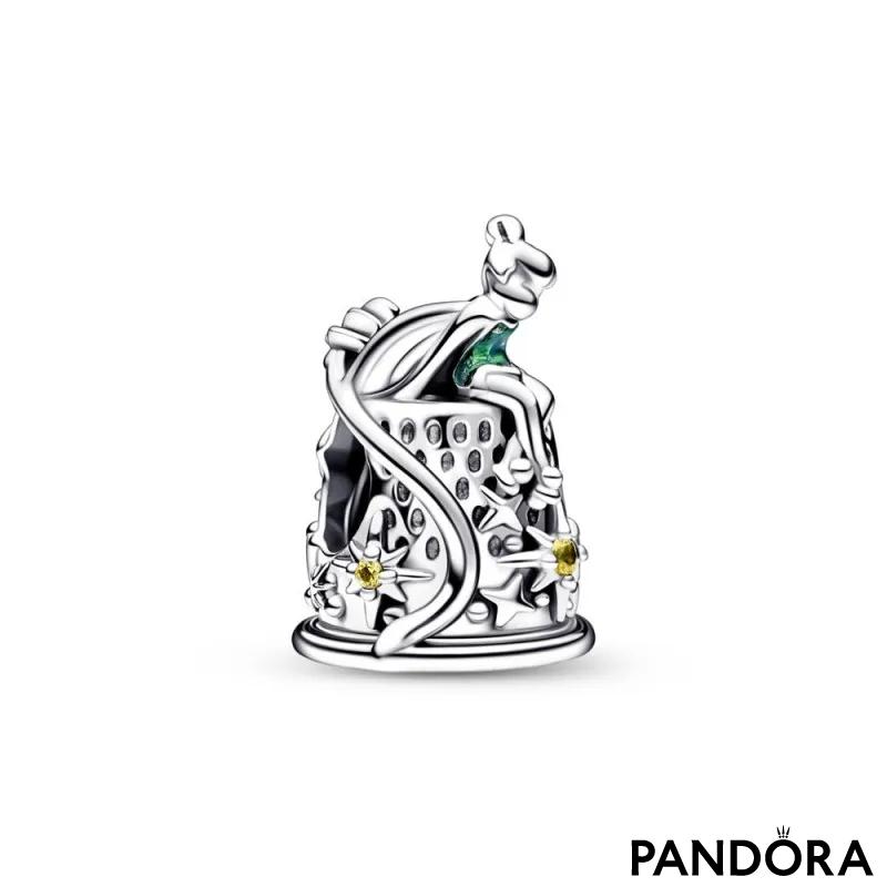 Disney Tinkerbell sterling silver charm with blazing yellow crystal and light green enamel 