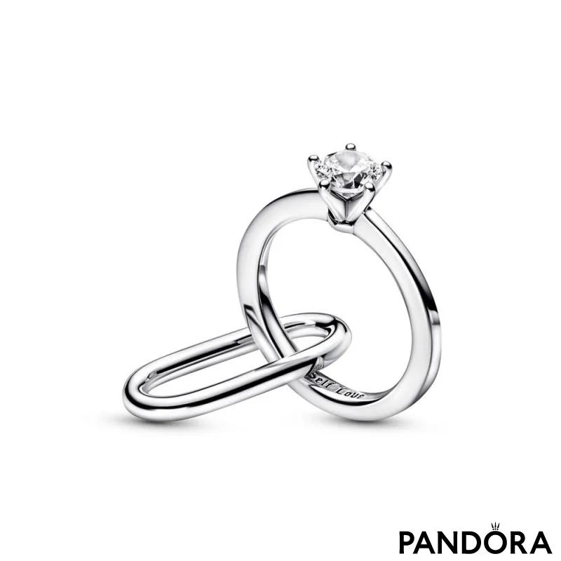 Engagement ring sterling silver link with clear cubic zirconia 