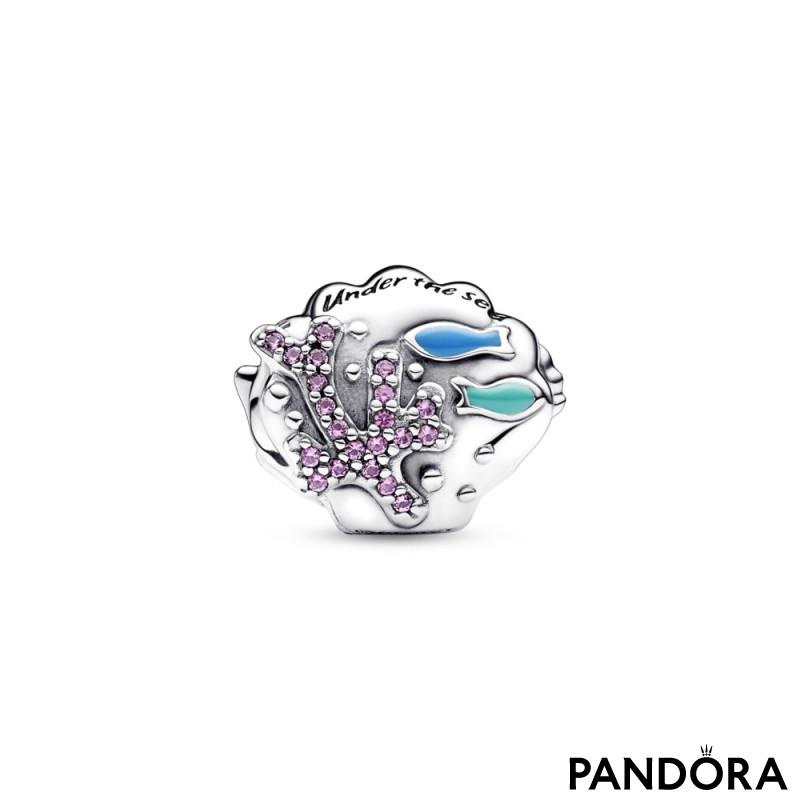 Disney The Little Mermaid Ariel shell sterling silver charm with cerise crystal, green, blue, transparent cerise and teal enamel 