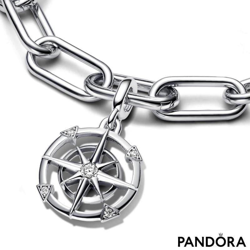 Compass sterling silver medallion with clear cubic zirconia 