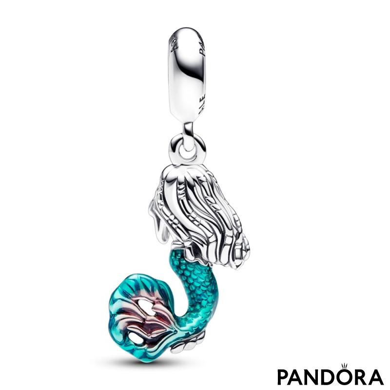 Disney The Little Mermaid Ariel sterling silver dangle with auro borealis clear cubic zirconia, transparent teal and cerise enamel 