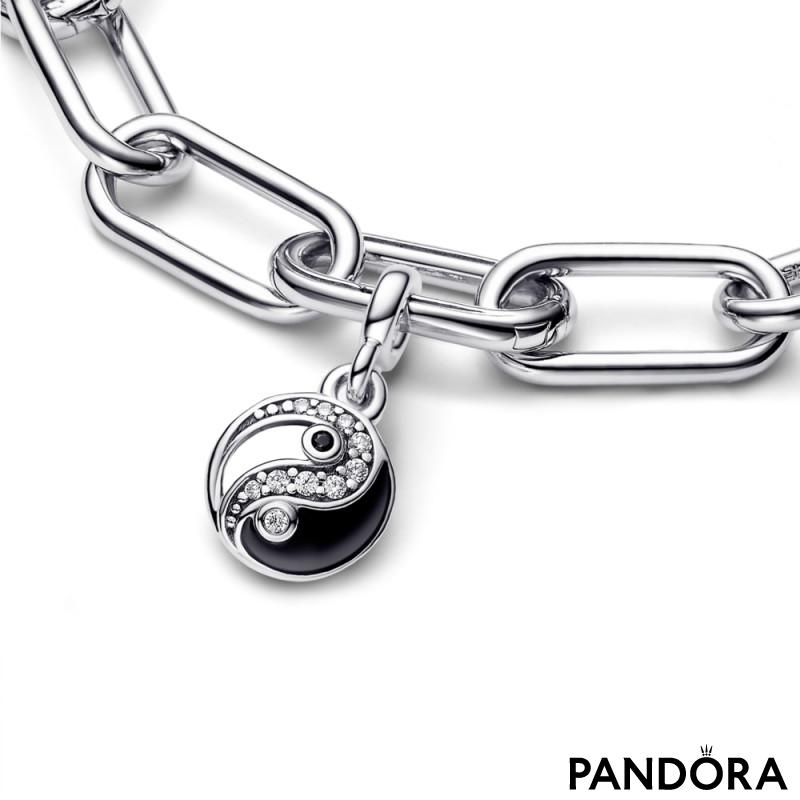 Yin Yang sterling silver mini dangle with clear cubic zirconia, black crystal and black enamel 