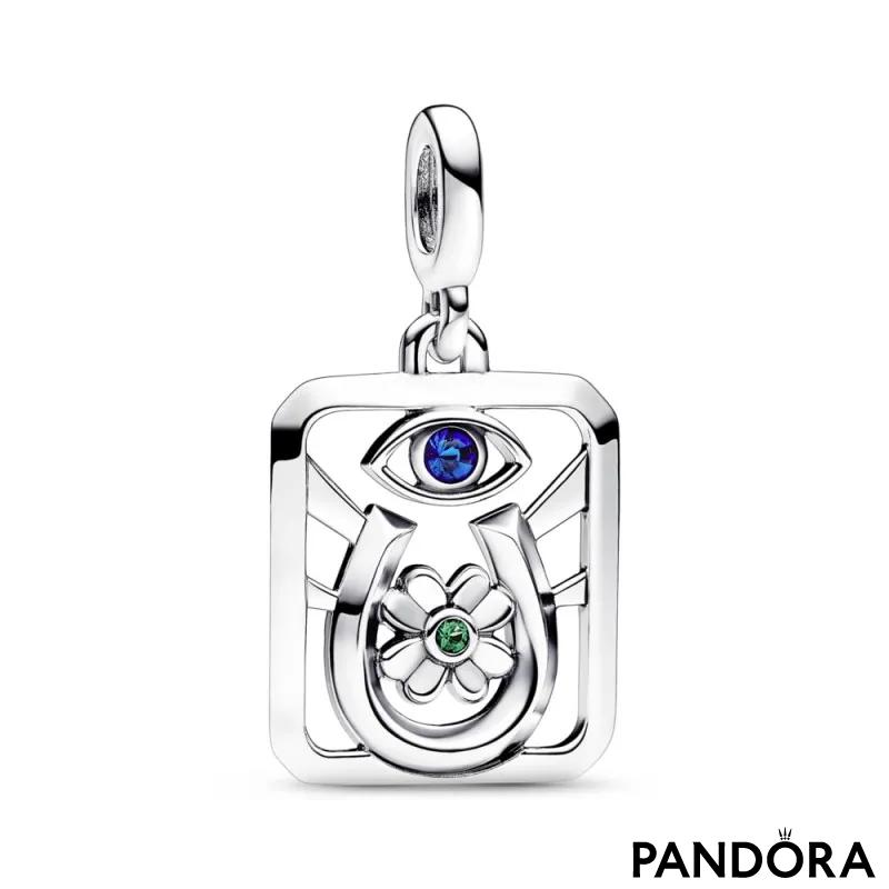 Lucky me sterling silver medallion with true blue and royal green crystal 