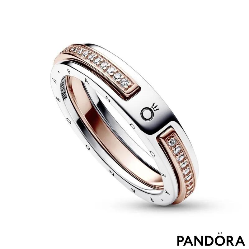 Prsten Pandora Signature pavé sa dvobojnim logom 