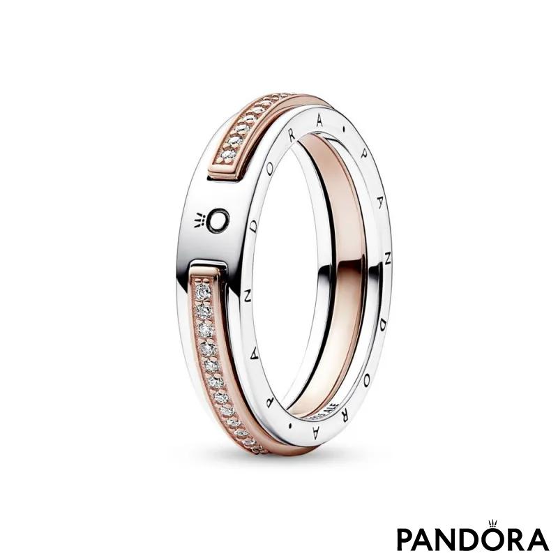 Prsten Pandora Signature pavé sa dvobojnim logom 