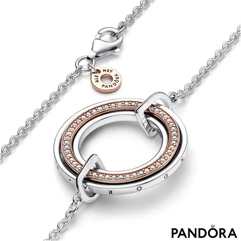 Dvobojna ogrlica Pandora Signature logo pavé 