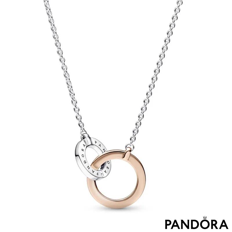 Dvobojna ogrlica Pandora Signature  isprepleteni krugovi 