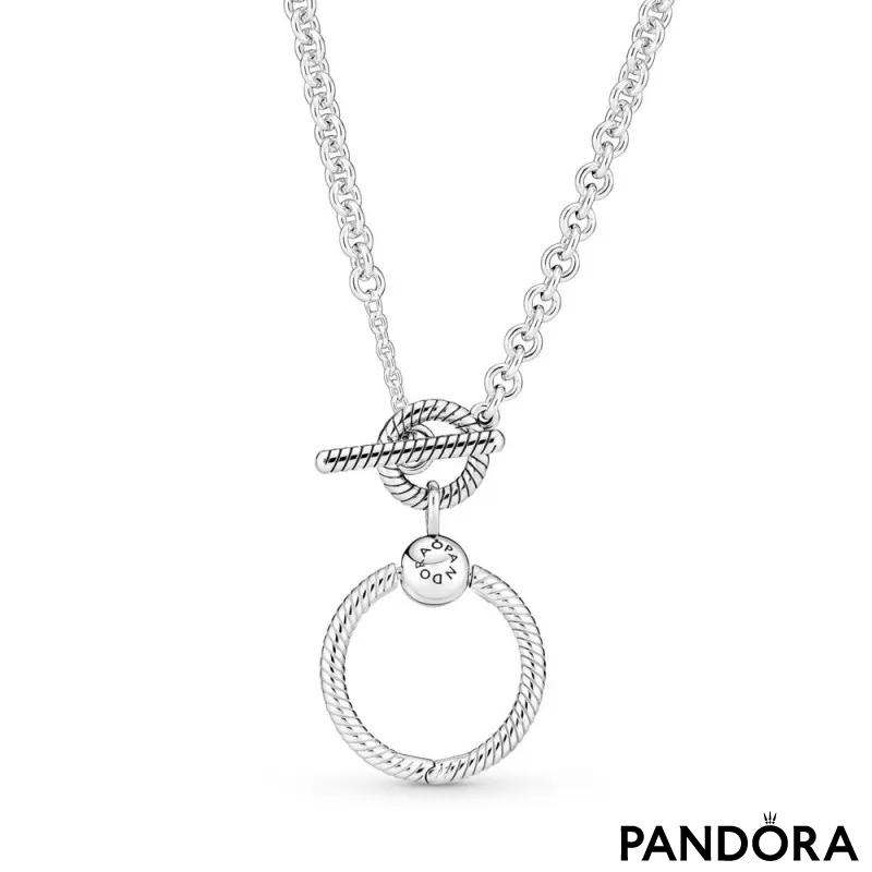 Ogrlica Pandora Moments s visećim privjeskom „O” i T-pločicom 