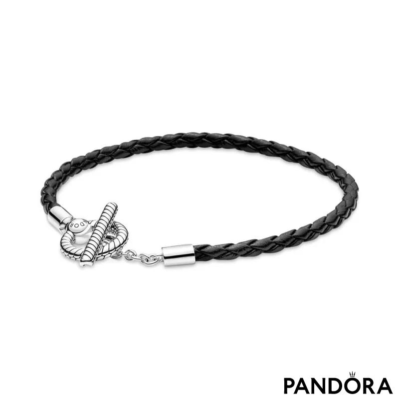 Pandora Moments Braided Leather T-bar Bracelet 