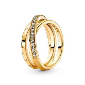 Prsten s tri isprepletene trake i natpisom Pandora od 14k pozlate